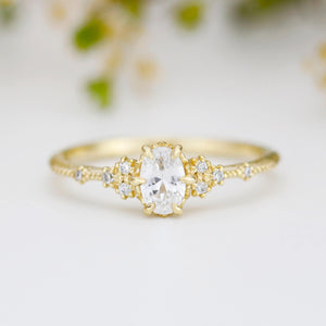 Oval moissanite and diamond, simple ring moissanite |R 350MOISS