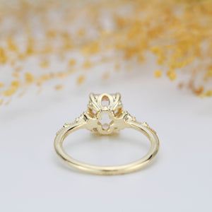 Diamond and white topaz engagement ring, cluster ring emerald cut  | R 348WT