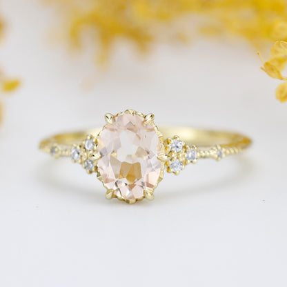 Oval morganite and diamond engagement ring, peach morganite ring, champagne morganite | R349MOR