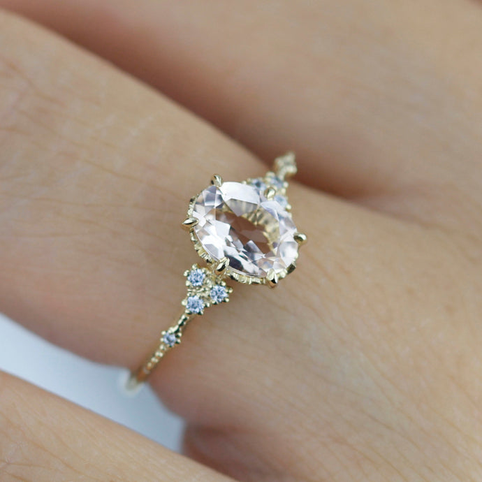 Oval morganite and diamond engagement ring, peach morganite ring, champagne morganite | R349MOR