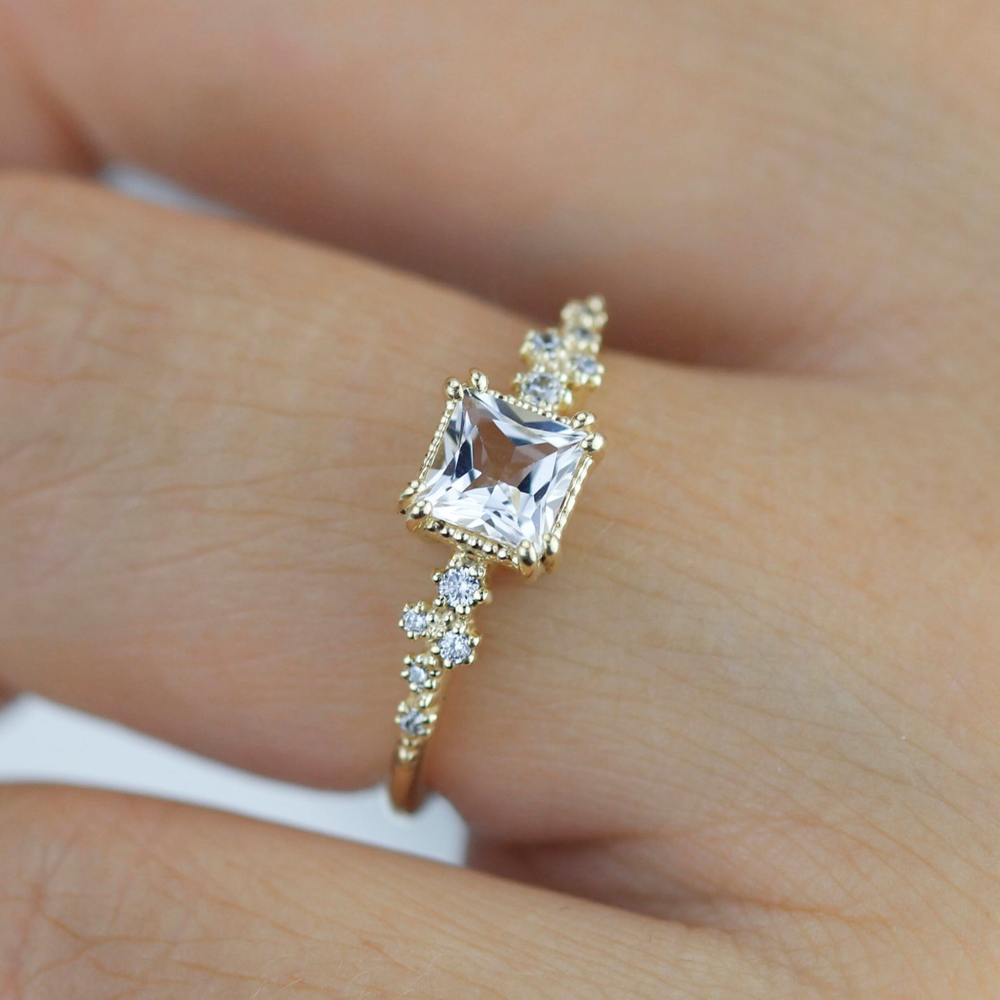 Princess cut engagement ring Moissanite and diamond | R 340MOISSANITE