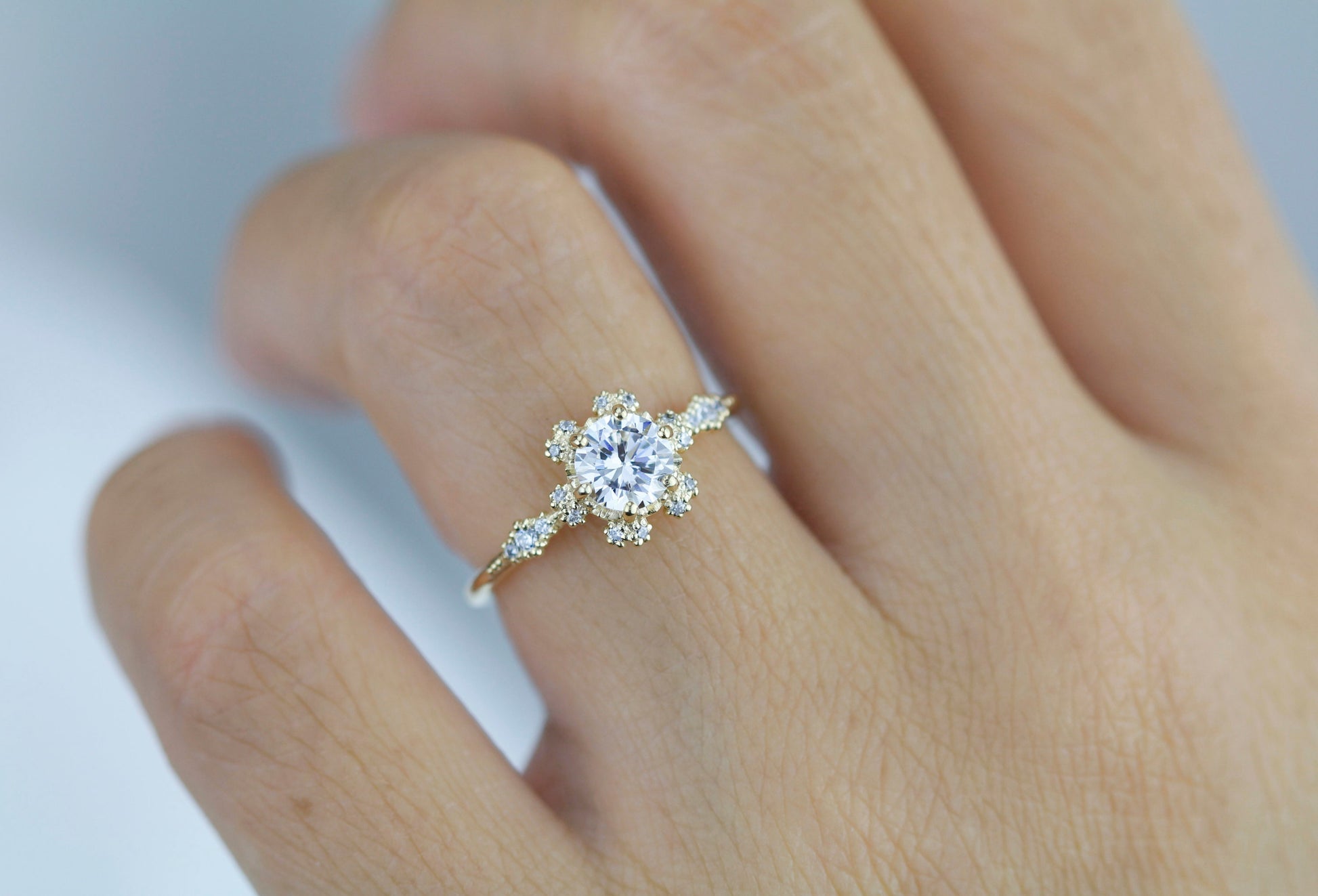 Moissanite and diamond cluster engagement ring | R 343MOISSANITE