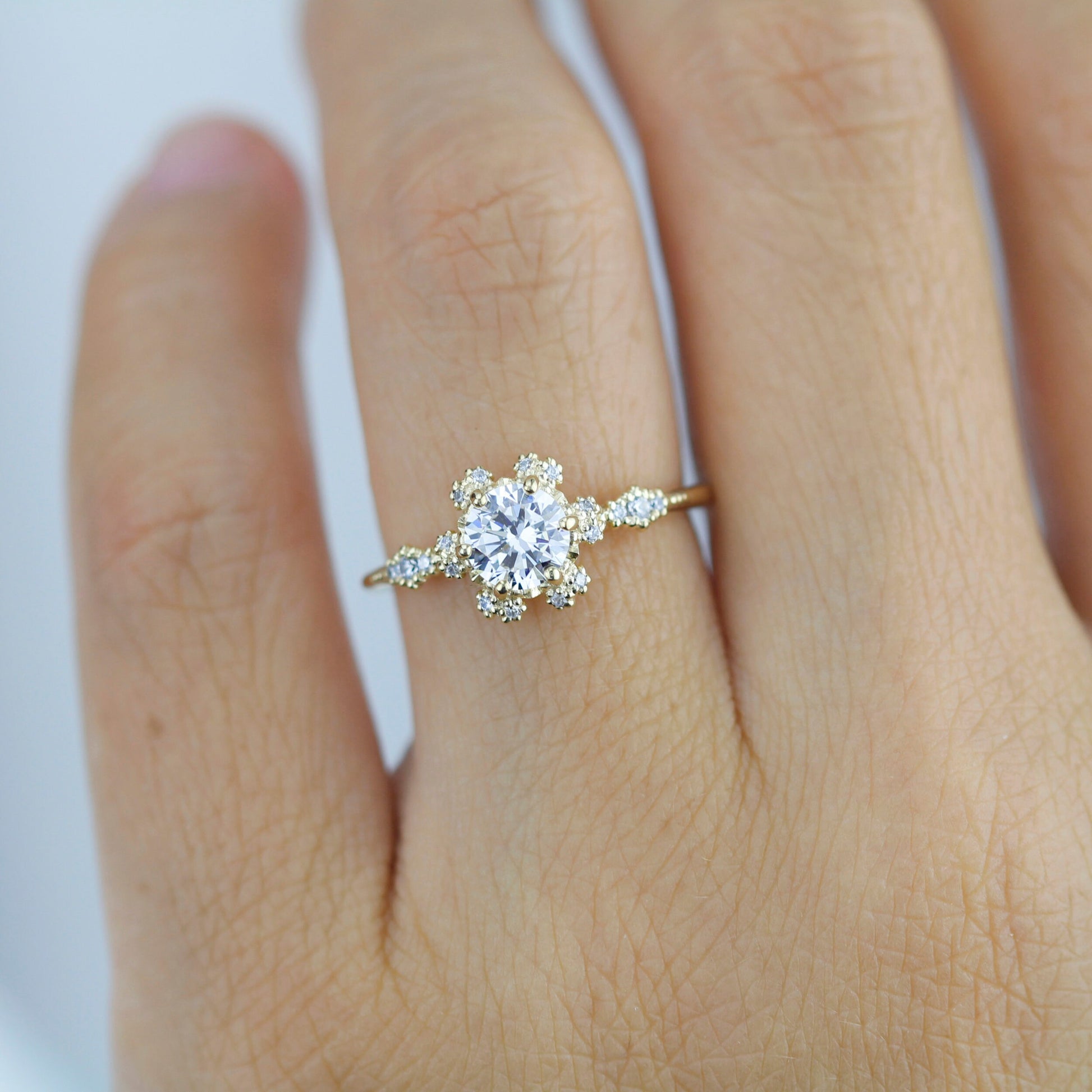 Moissanite and diamond cluster engagement ring | R 343MOISSANITE