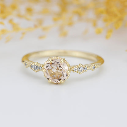 Engagement ring morganite and diamond, peach morganite ring, simple cluster ring, champagne morganite | R 355MORGANITE