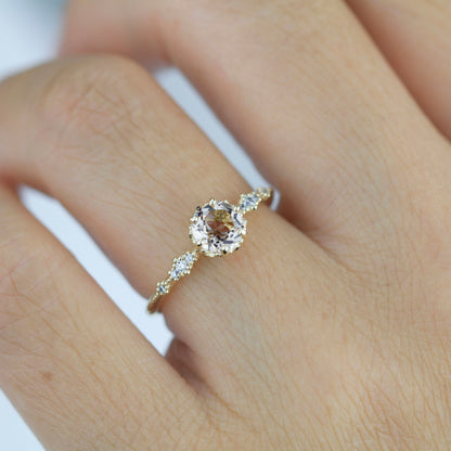 Engagement ring morganite and diamond, peach morganite ring, simple cluster ring, champagne morganite | R 355MORGANITE