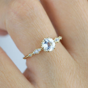 Simple cluster engagement ring, white topaz and diamond engagement ring, simple ring diamond, | R 355WT