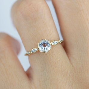Simple cluster engagement ring, white topaz and diamond engagement ring, simple ring diamond, | R 355WT