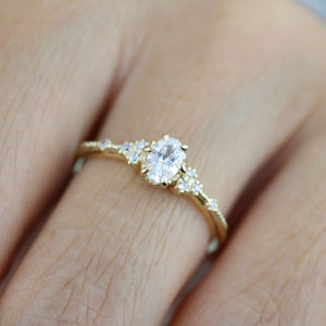 Oval moissanite and diamond, simple ring moissanite |R 350MOISS