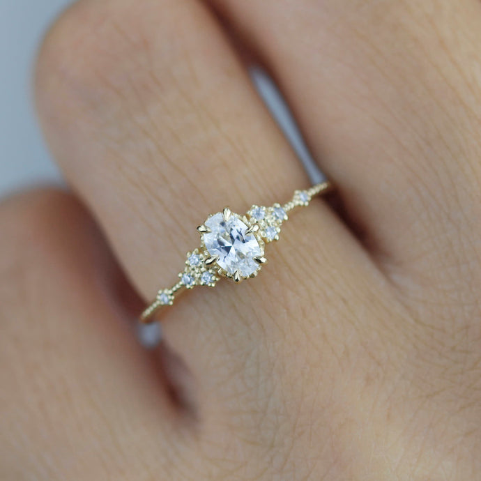 Oval moissanite and diamond, simple ring moissanite |R 350MOISS