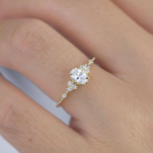 Oval moissanite and diamond, simple ring moissanite |R 350MOISS