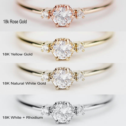 simple engagement ring, delicate engagement ring, dainty engagement ring, minimalist engagement ring, cluster ring, Made in Italy | R252WD