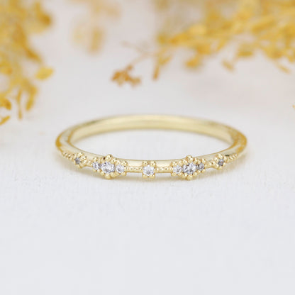 Diamond wedding  band, vintage diamond engagement ring, half eternity band, Lace wedding band, Delicate gold lace ring | R 357WD