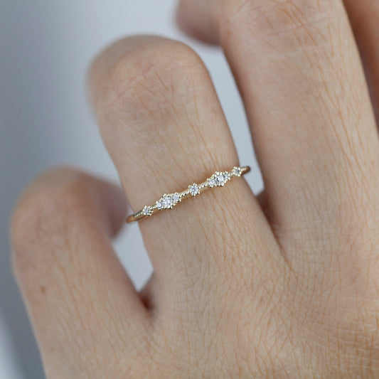Diamond wedding  band, vintage diamond engagement ring, half eternity band, Lace wedding band, Delicate gold lace ring | R 357WD
