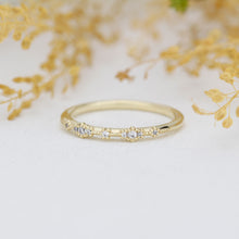 Load image into Gallery viewer, Diamond wedding  band, vintage diamond engagement ring, half eternity band, Lace wedding band, Delicate gold lace ring | R 357WD