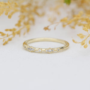 Diamond wedding  band, vintage diamond engagement ring, half eternity band, Lace wedding band, Delicate gold lace ring | R 357WD