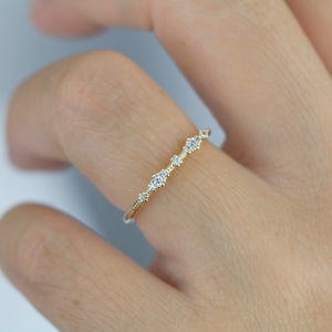 Diamond wedding  band, vintage diamond engagement ring, half eternity band, Lace wedding band, Delicate gold lace ring | R 357WD