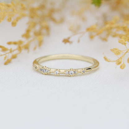 Diamond wedding  band, vintage diamond engagement ring, half eternity band, Lace wedding band, Delicate gold lace ring | R 357WD