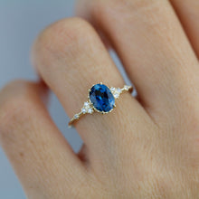 Load image into Gallery viewer, Oval engagement ring, delicate London Blue topaz and diamond ring | R 349LBT