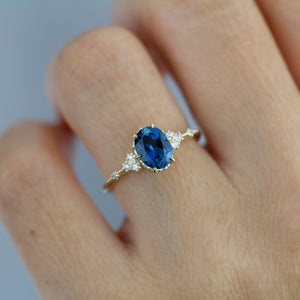 Oval engagement ring, delicate London Blue topaz and diamond ring | R 349LBT