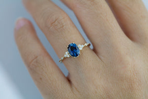 Oval engagement ring, delicate London Blue topaz and diamond ring | R 349LBT