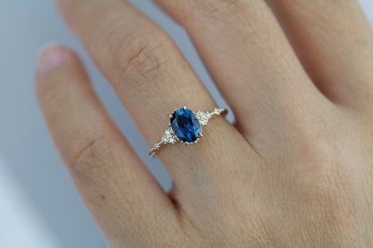 Oval engagement ring, delicate London Blue topaz and diamond ring | R 349LBT