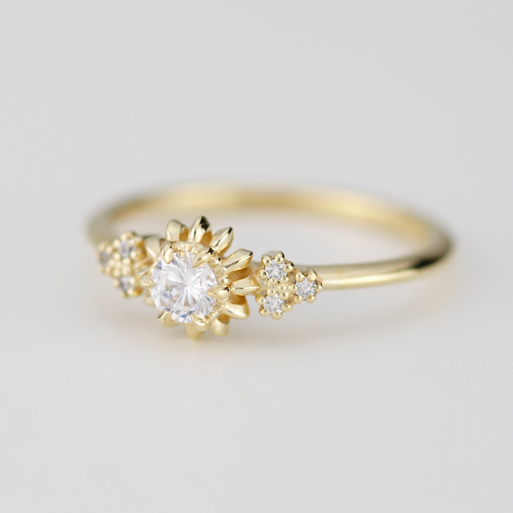 Sunflower ring diamond, seven stone engagement ring, vintage inspired engagement ring, classic ring diamond | R 258 sunflower7