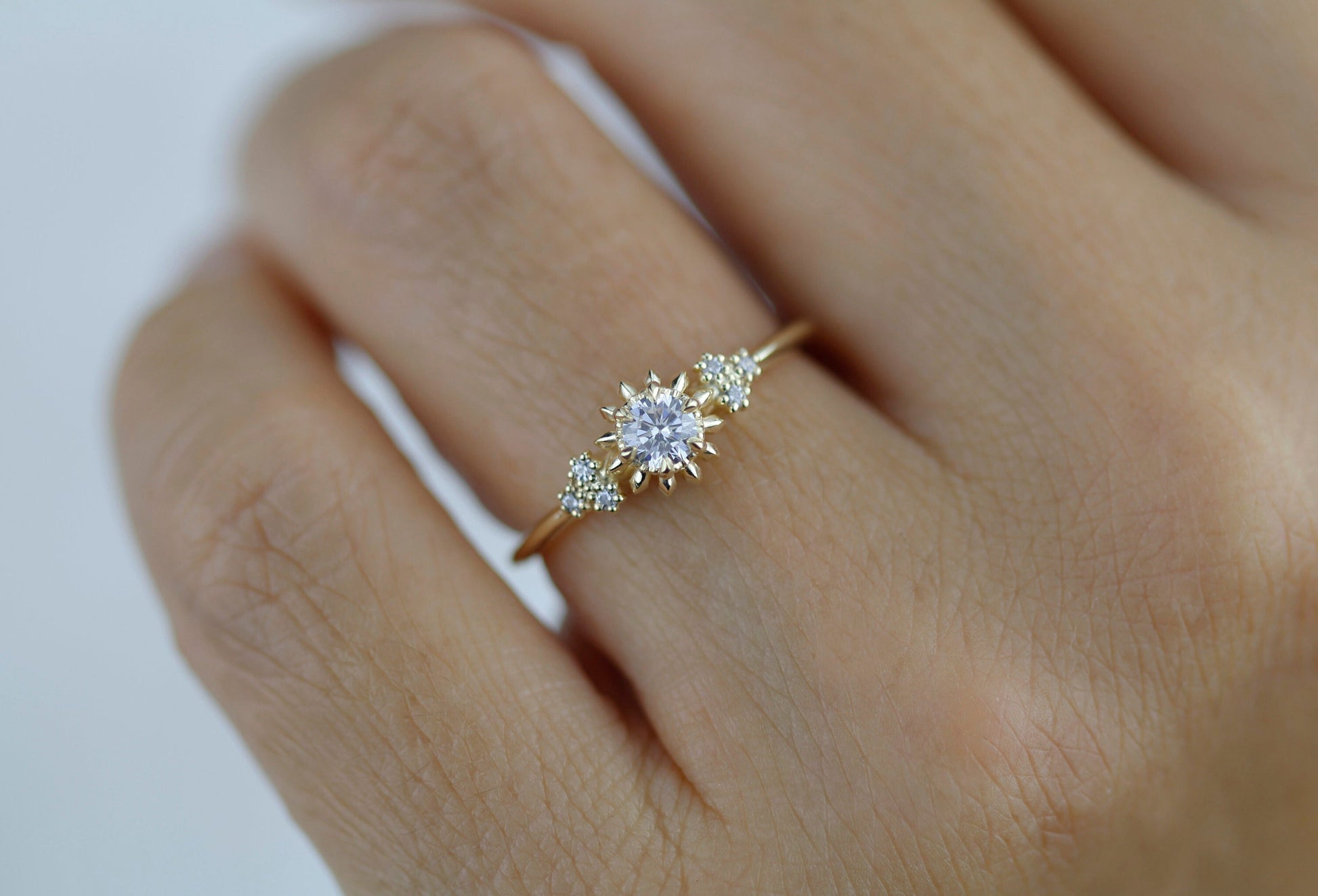 Sunflower ring diamond, seven stone engagement ring, vintage inspired engagement ring, classic ring diamond | R 258 sunflower7