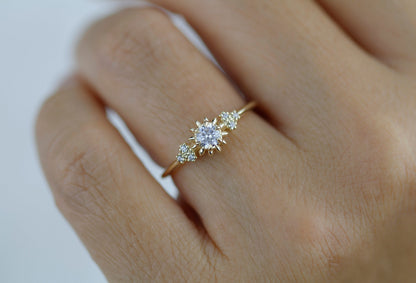 Sunflower ring diamond, seven stone engagement ring, vintage inspired engagement ring, classic ring diamond | R 258 sunflower7