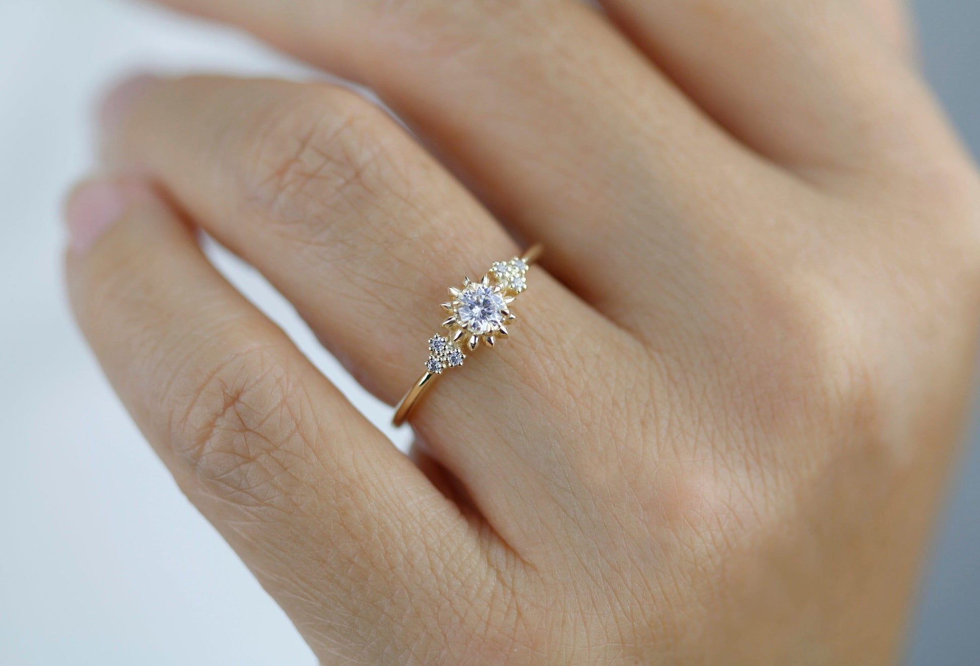 Sunflower ring diamond, seven stone engagement ring, vintage inspired engagement ring, classic ring diamond | R 258 sunflower7