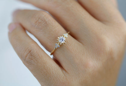 Sunflower ring diamond, seven stone engagement ring, vintage inspired engagement ring, classic ring diamond | R 258 sunflower7