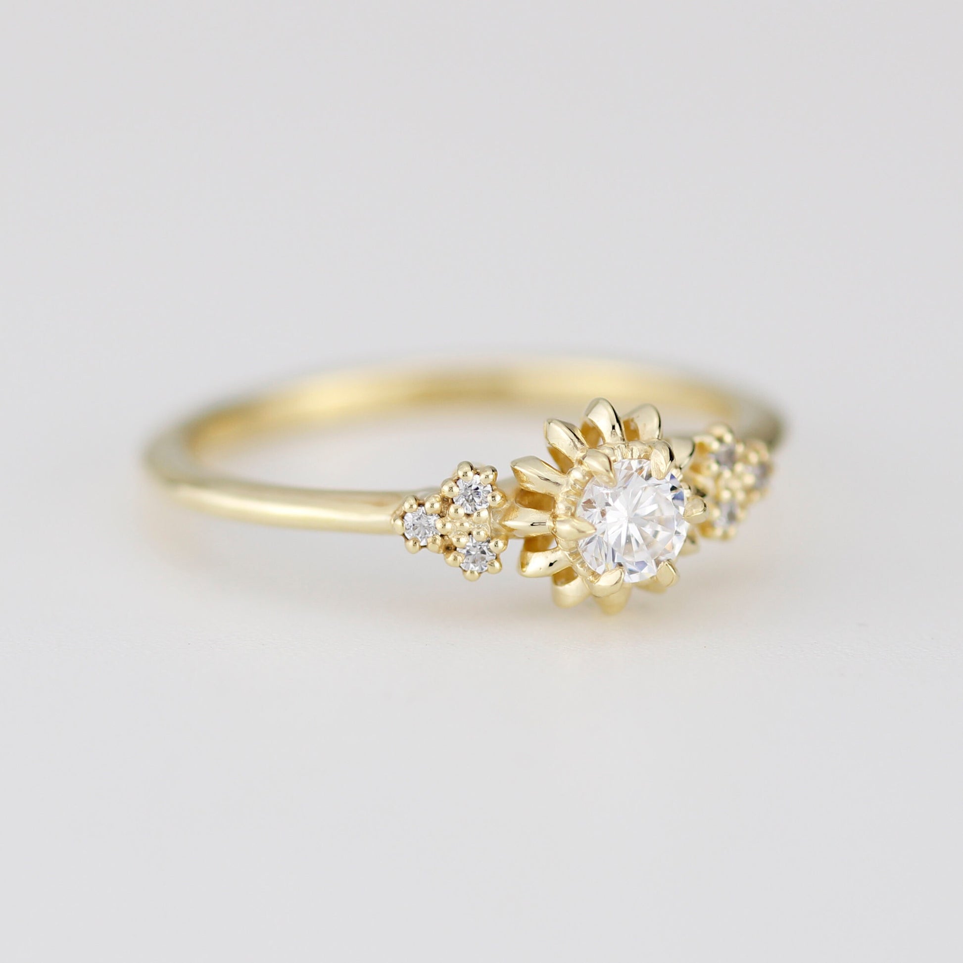 Sunflower ring diamond, seven stone engagement ring, vintage inspired engagement ring, classic ring diamond | R 258 sunflower7