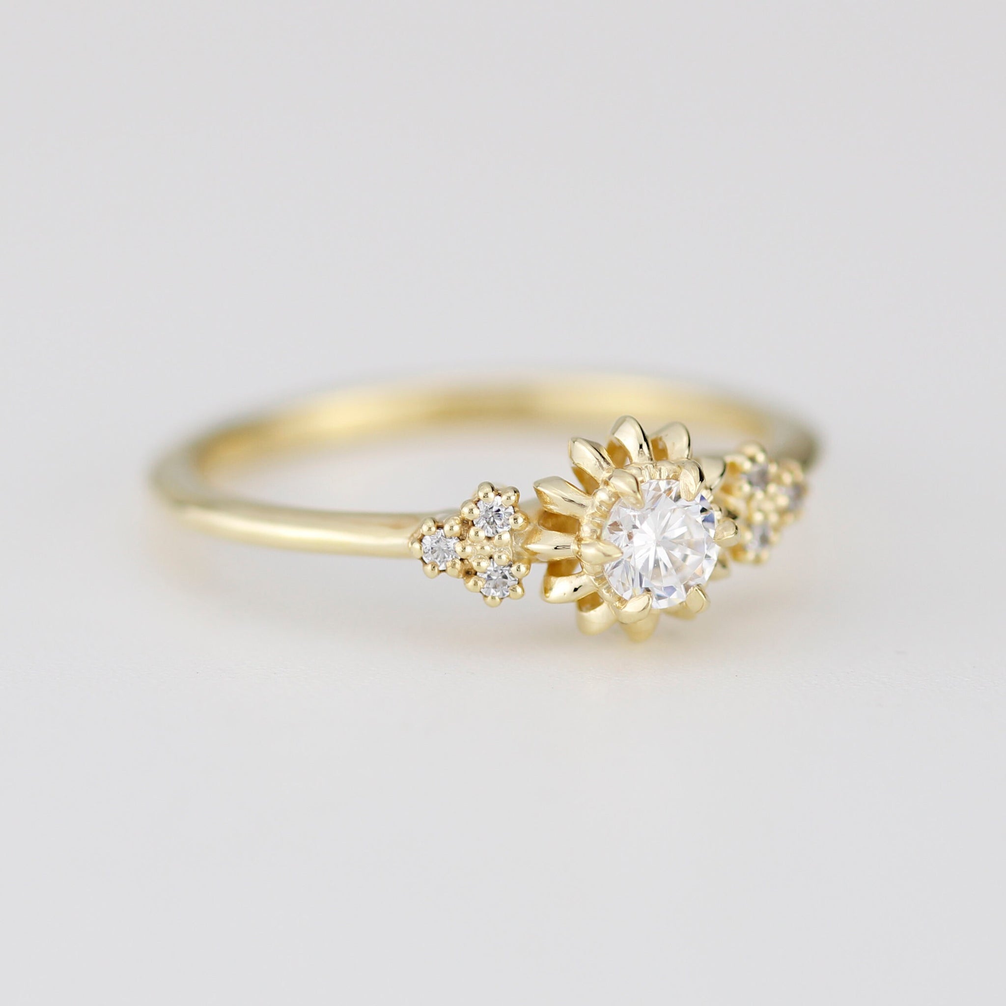 Sunflower ring diamond, seven stone engagement ring, vintage inspired ...