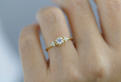 Sunflower ring diamond, seven stone engagement ring, vintage inspired engagement ring, classic ring diamond | R 258 sunflower7