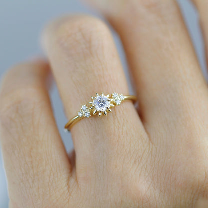 Sunflower ring diamond, seven stone engagement ring, vintage inspired engagement ring, classic ring diamond | R 258 sunflower7