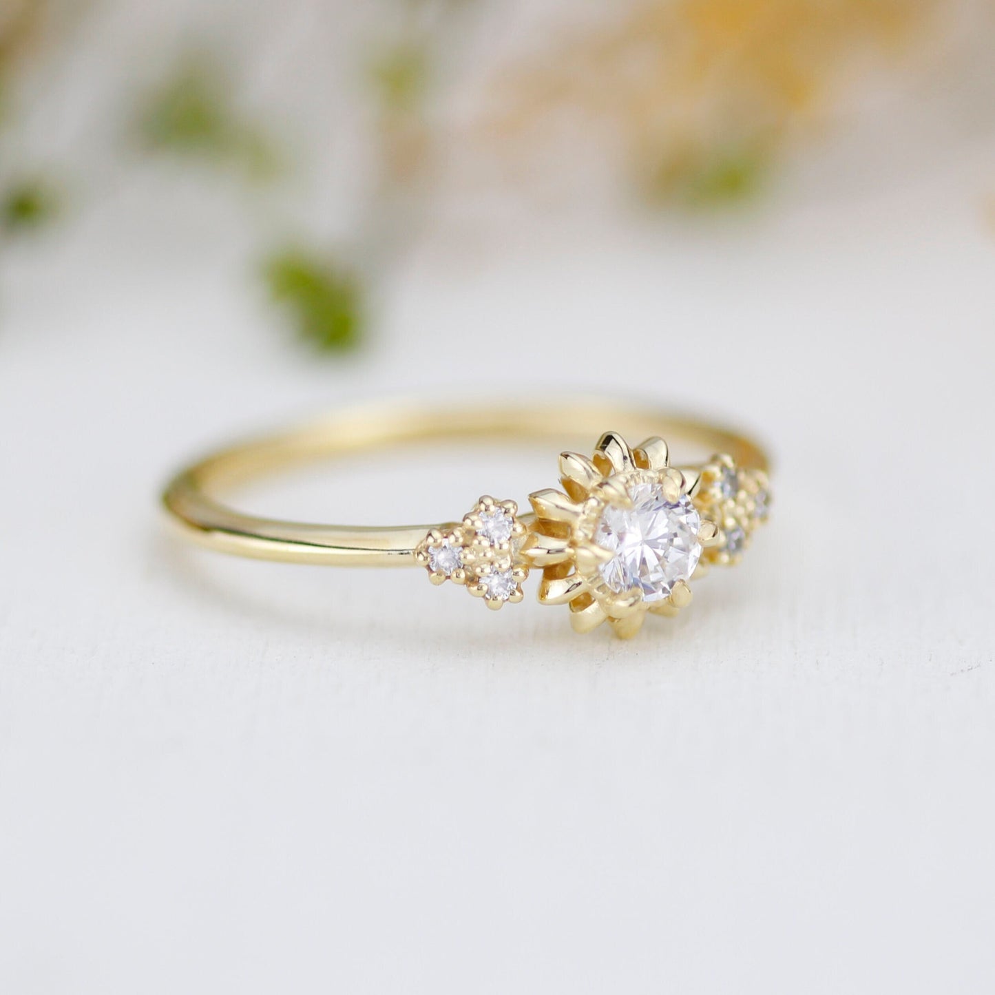 Sunflower ring diamond, seven stone engagement ring, vintage inspired engagement ring, classic ring diamond | R 258 sunflower7