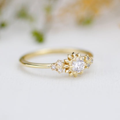 Sunflower ring diamond, seven stone engagement ring, vintage inspired engagement ring, classic ring diamond | R 258 sunflower7