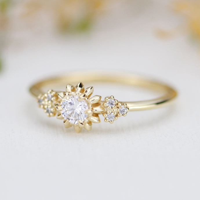Sunflower ring diamond, seven stone engagement ring, vintage inspired engagement ring, classic ring diamond | R 258 sunflower7