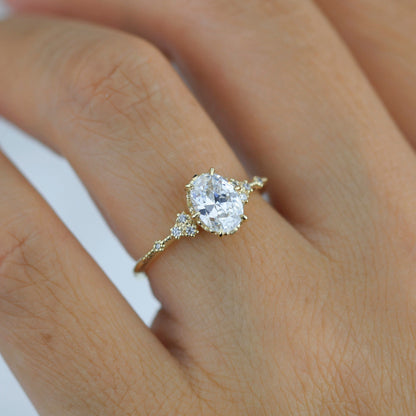 oval ring moissanite, oval moissanite and diamond ring, moissanite and diamond engagement ring |R349MOIS