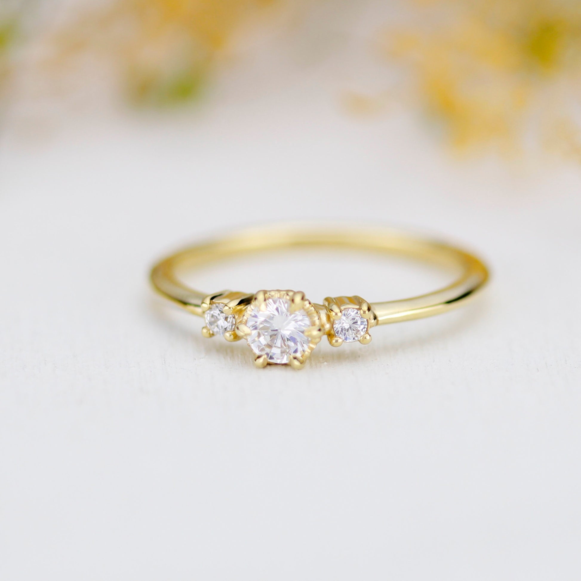 Three stone diamond ring, delicate diamond ring, engagement ring white diamond, minimalist engagement ring, engagement ring