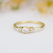 Load image into Gallery viewer, Three stone diamond ring, delicate diamond ring, engagement ring white diamond, minimalist engagement ring, engagement ring