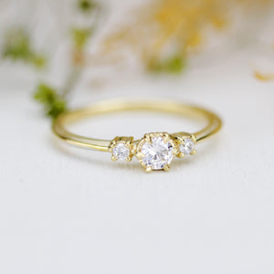 Three stone diamond ring, delicate diamond ring, engagement ring white diamond, minimalist engagement ring, engagement ring