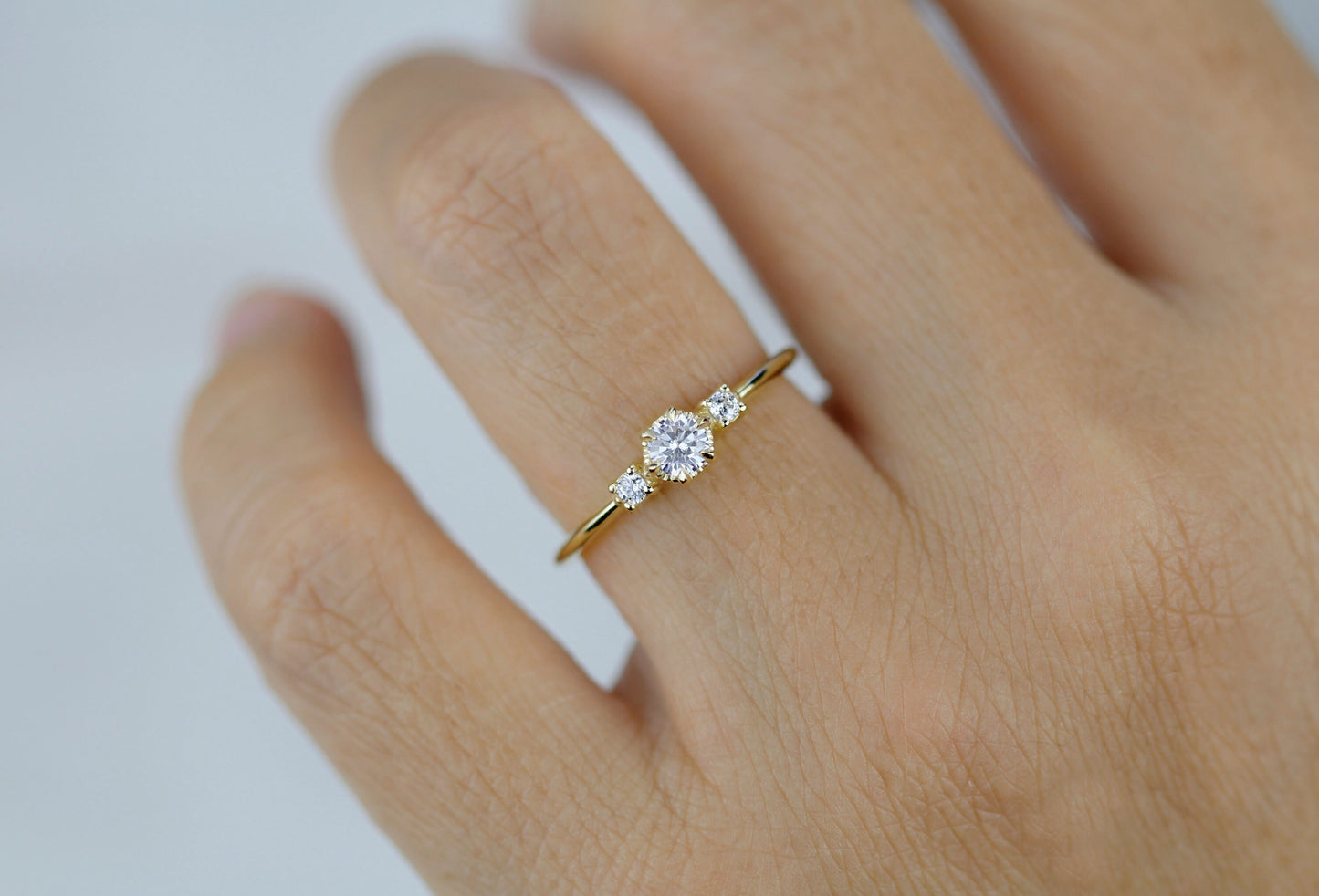 Three stone diamond ring, delicate diamond ring, engagement ring white diamond, minimalist engagement ring, engagement ring