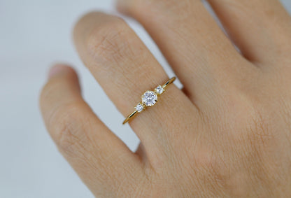 Three stone diamond ring, delicate diamond ring, engagement ring white diamond, minimalist engagement ring, engagement ring