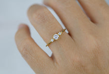 Load image into Gallery viewer, Three stone diamond ring, delicate diamond ring, engagement ring white diamond, minimalist engagement ring, engagement ring