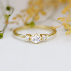 Three stone diamond ring, delicate diamond ring, engagement ring white diamond, minimalist engagement ring, engagement ring