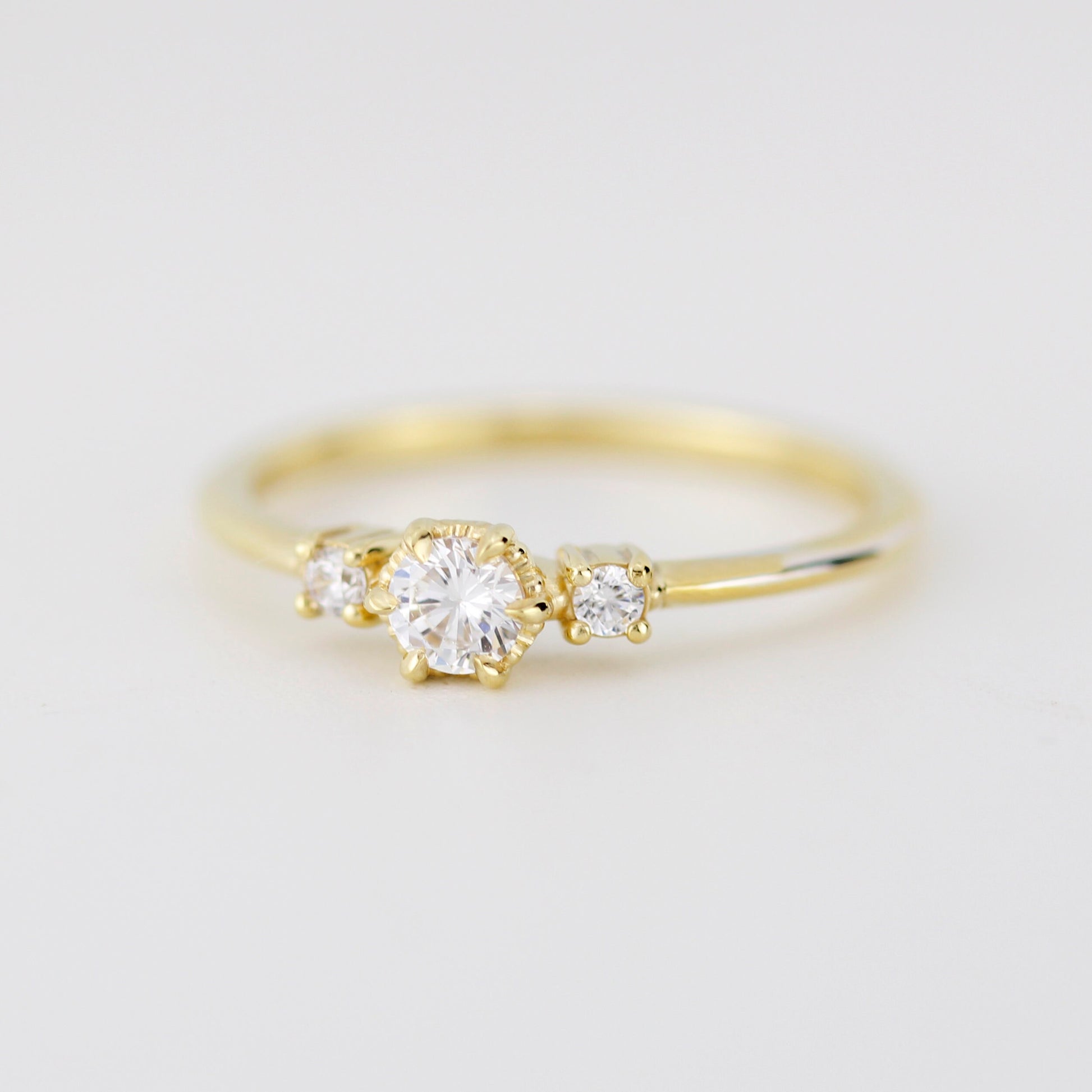 Three stone diamond ring, delicate diamond ring, engagement ring white diamond, minimalist engagement ring, engagement ring