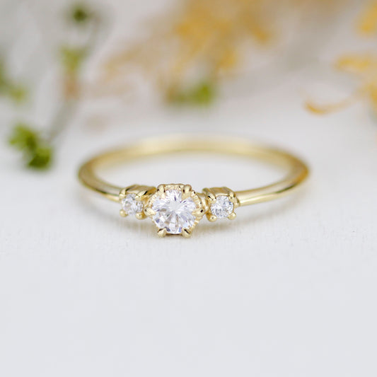 Three stone diamond ring, delicate diamond ring, engagement ring white diamond, minimalist engagement ring, engagement ring