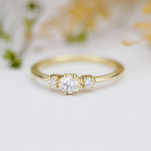 Load image into Gallery viewer, Three stone diamond ring, delicate diamond ring, engagement ring white diamond, minimalist engagement ring, engagement ring