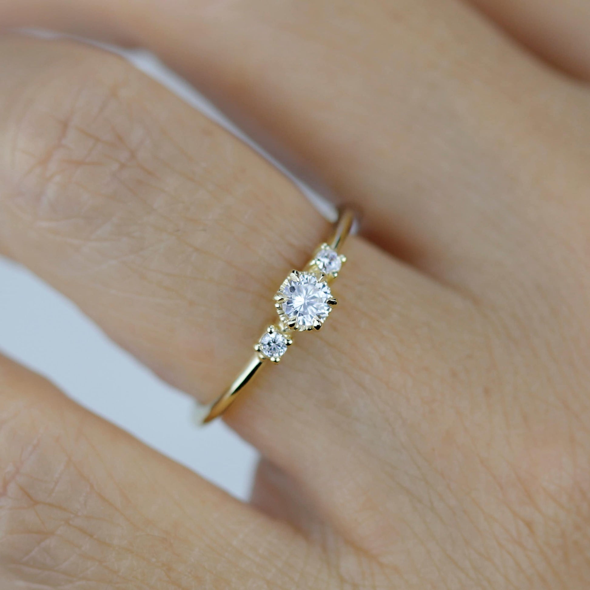 Three stone diamond ring, delicate diamond ring, engagement ring white diamond, minimalist engagement ring, engagement ring