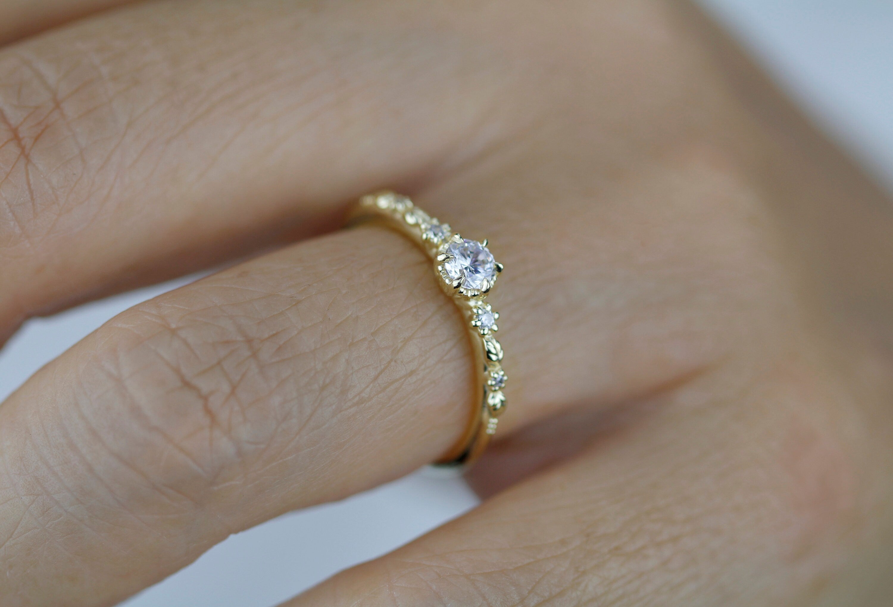 Nature inspired leaf diamond ring, dainty leaf diamond ring